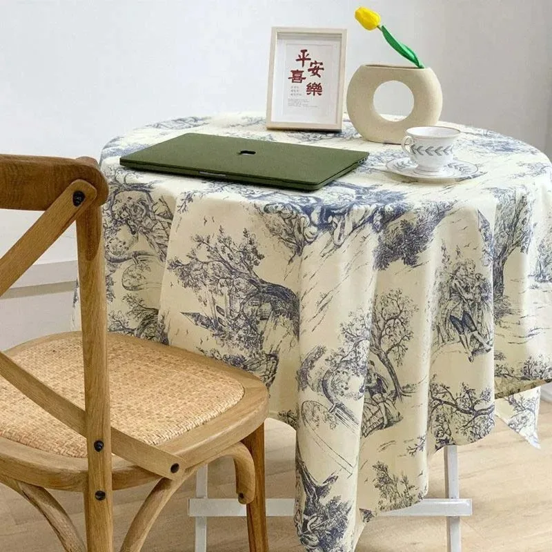 Blue Printed Tablecloth Classic French Village Rustic Table Cover Rectangle Oblong Tabletop for Kitchen & Dining Room Home Decor 2