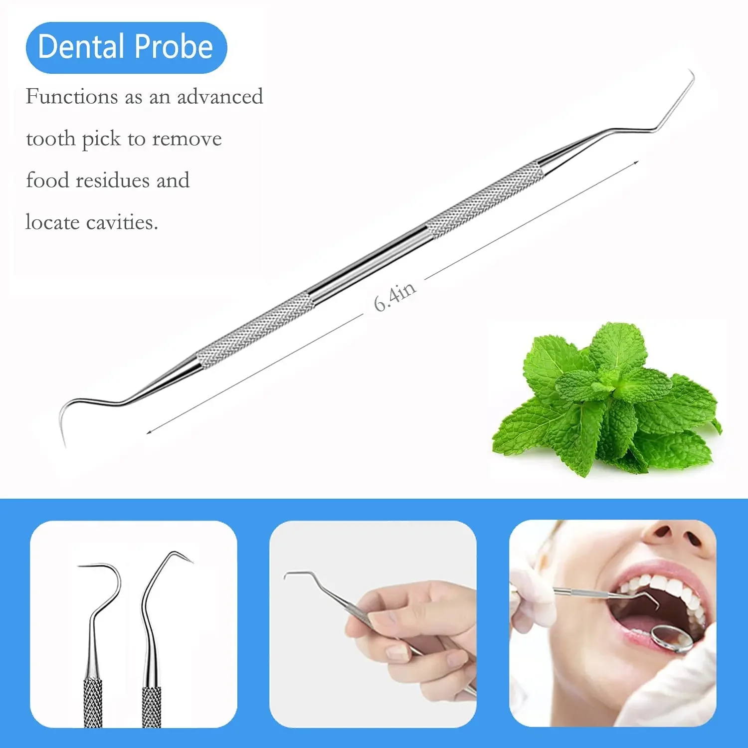 Stainless Steel Dentist Clean Tools Dental Mirror Double Probe Sickle Hoe Tooth Cleaner Dental Tool Products Oral Care Kit dental cleaning tools