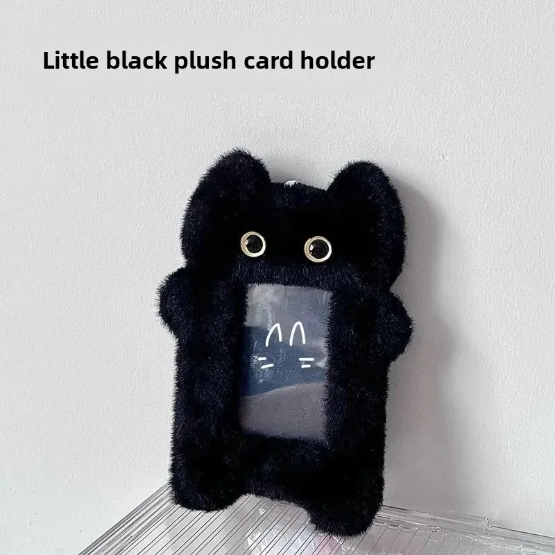 귀여운 검은 고양이 플러시 카드 홀더 펜던트 소형 카드 사진 보관 인스턴트 카메라 보호 커버 중성 미니멀리스트 S