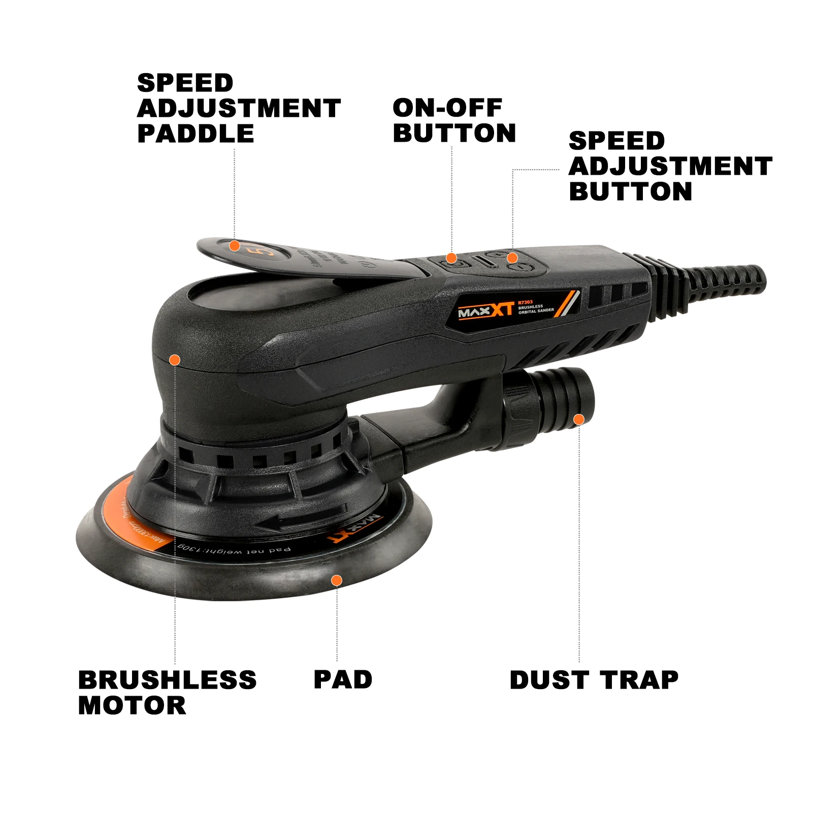 MAXXT 6Inch 150mm Power Sanding Machine Electric Orbital Sander Central Vacuum Brushless Motor Sander Orbital Car Polisher 4