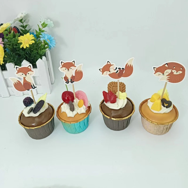 8Pcs Hot Golden Fox Forest Animal Disposable tableware Paper Tray Cup Kids Happy Birthday Party Baby Shower Decor Supplies