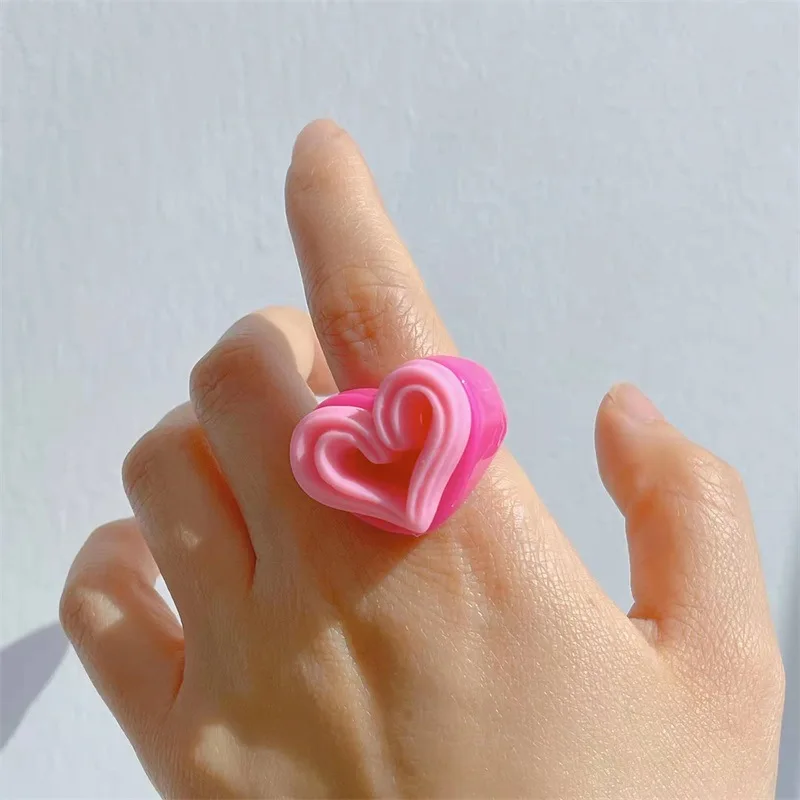 Pink Strawberry Colorful Enamel Drop Glaze Index Finger Open Ring For Women  Aesthetic Elegant Romantic Fashion Charm Accessories