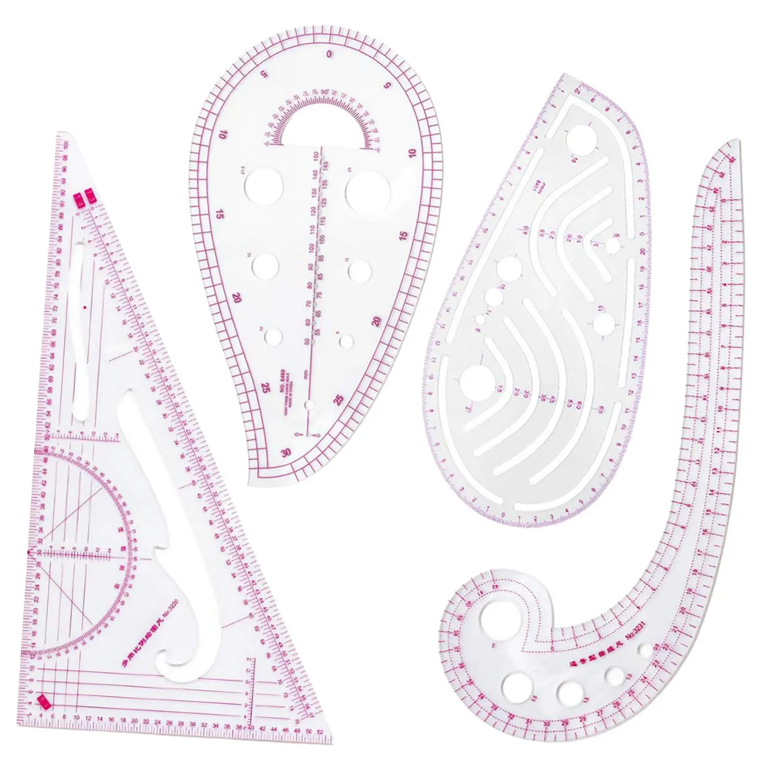 4Pcs French Curve Ruler Set Dress Curve Rulers Tailor Tool Pattern Making Clear