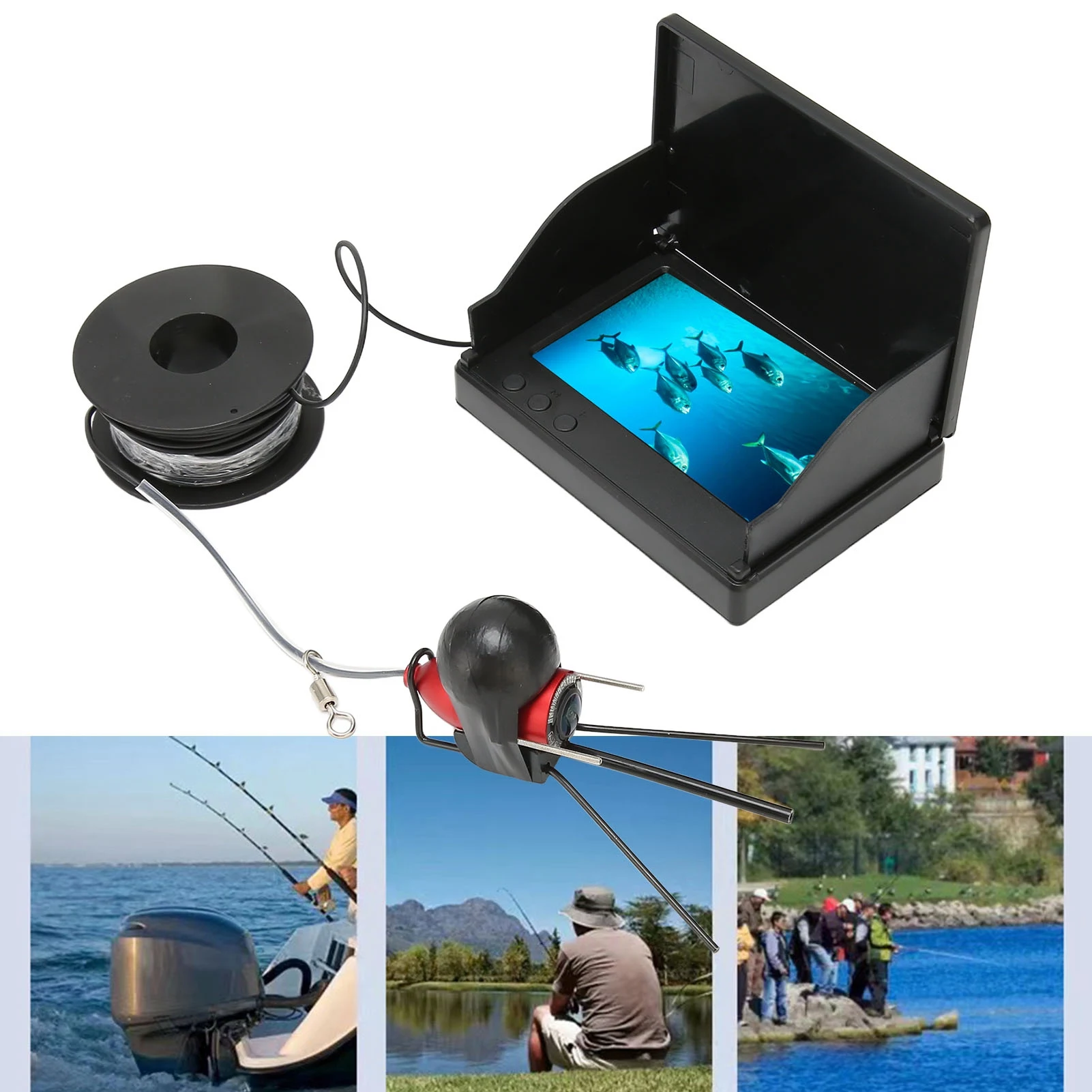 Fish Finder 4.3in TN HD Underwater Fishing Camera IP68 Waterproof with 12 Night Vision Lights 100‑240V for Fishing fishing accessories fish finder