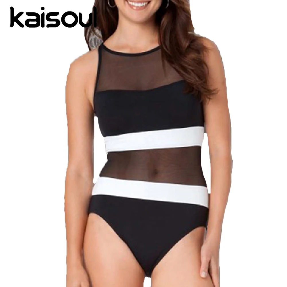 

Sexy One Shoulder One Piece Swimsuit 2022 New Off Shoulder Mesh Patchwork Swimwear Halter Bodysuit Bathing Suit Monokini