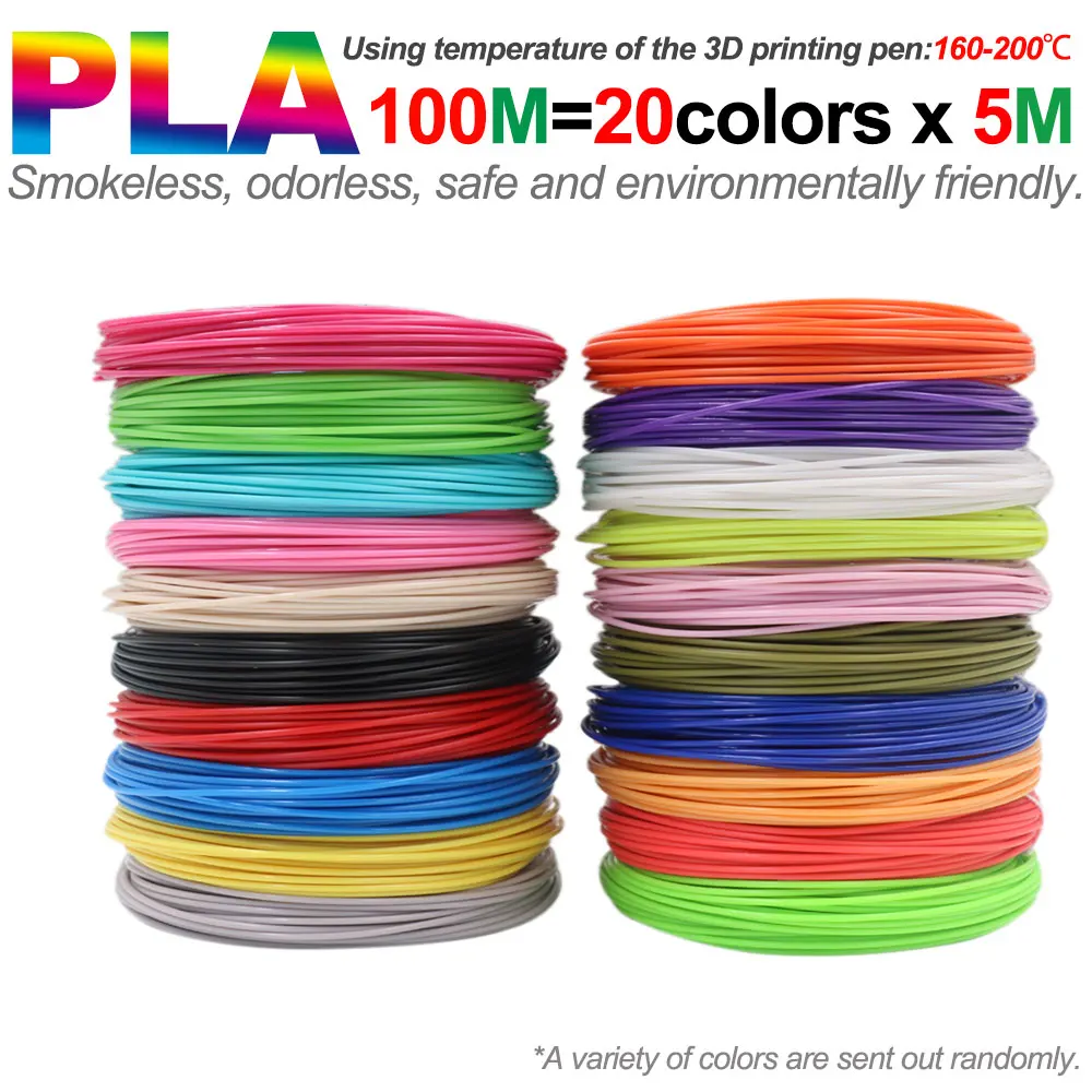 thumbnail image 1 of Filamento PLA para impresión 3D con bolígrafo, 10/20/30 colores, diámetro de 1,75 mm, 200 m, repuesto de plástico inodoro y seguro para bolígrafos de impresión 3D para niños, 1 of 5