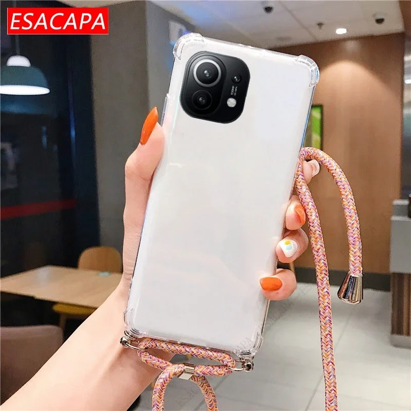 Lanyard Neck Strap Cord Rope Transparent Soft TPU Shockproof Phone Case