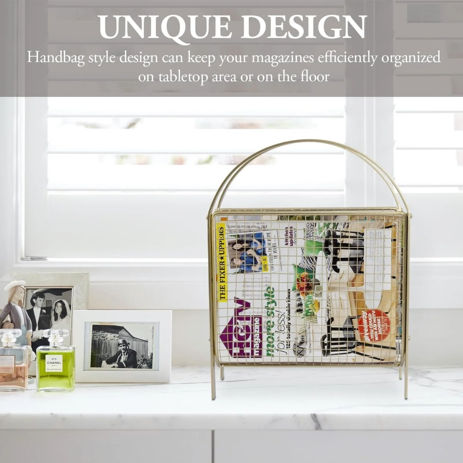 Vintage Gold Metal Mid-Century Sling Design Desktop Magazine Document Organizer United States