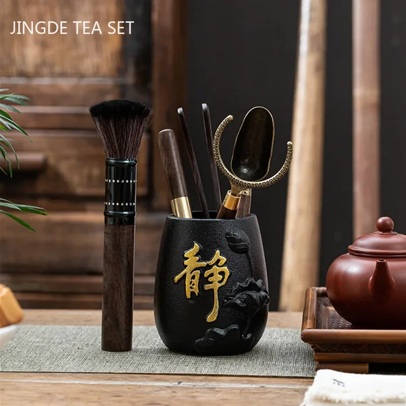 Chinese Style Tea Making Tools Tea Ceremony Six Gentleman Set Table Purple Clay Cans Ebony Combination Tea Accessories