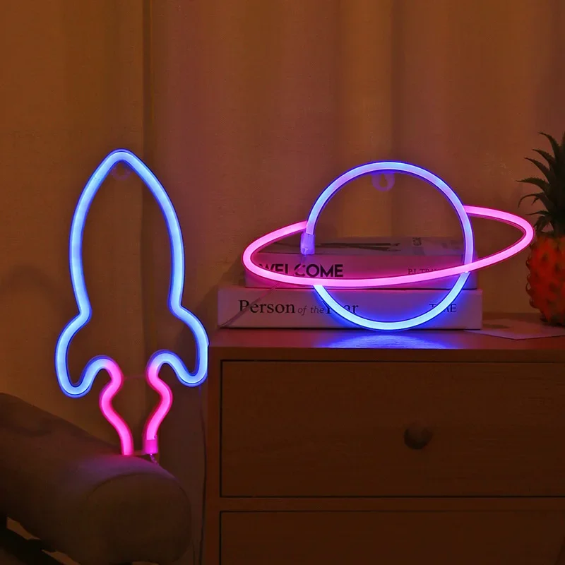 녹색 외계인 네온 사인 LED 네온 사인, 벽 장식 침실 남자 소년 홈 파티 장식, 로켓 네온 라이트, 어린이 생일 선물