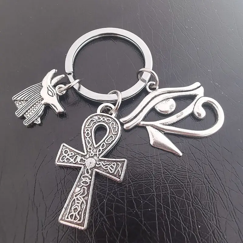 Rainha egípcia antiga Anubis Chaveiro para Alarme, Egito Chaveiro, Horus Eye, Ankh Cross Charms, Homens e Mulheres Acessórios