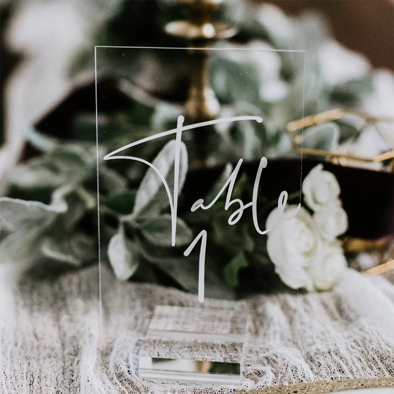 Acrylic Calligraphy Table Numbers With Wood Holder Wedding Event Party Sign Personalized Birtnday Gifts Wedding Gift
