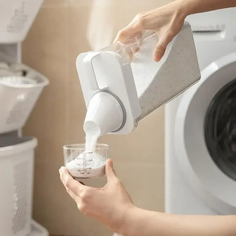 Laundry Detergent Container Airtight Dispenser with Measuring Cup Clear Washing Powder Storage Box Rice Cerealn Dispenser