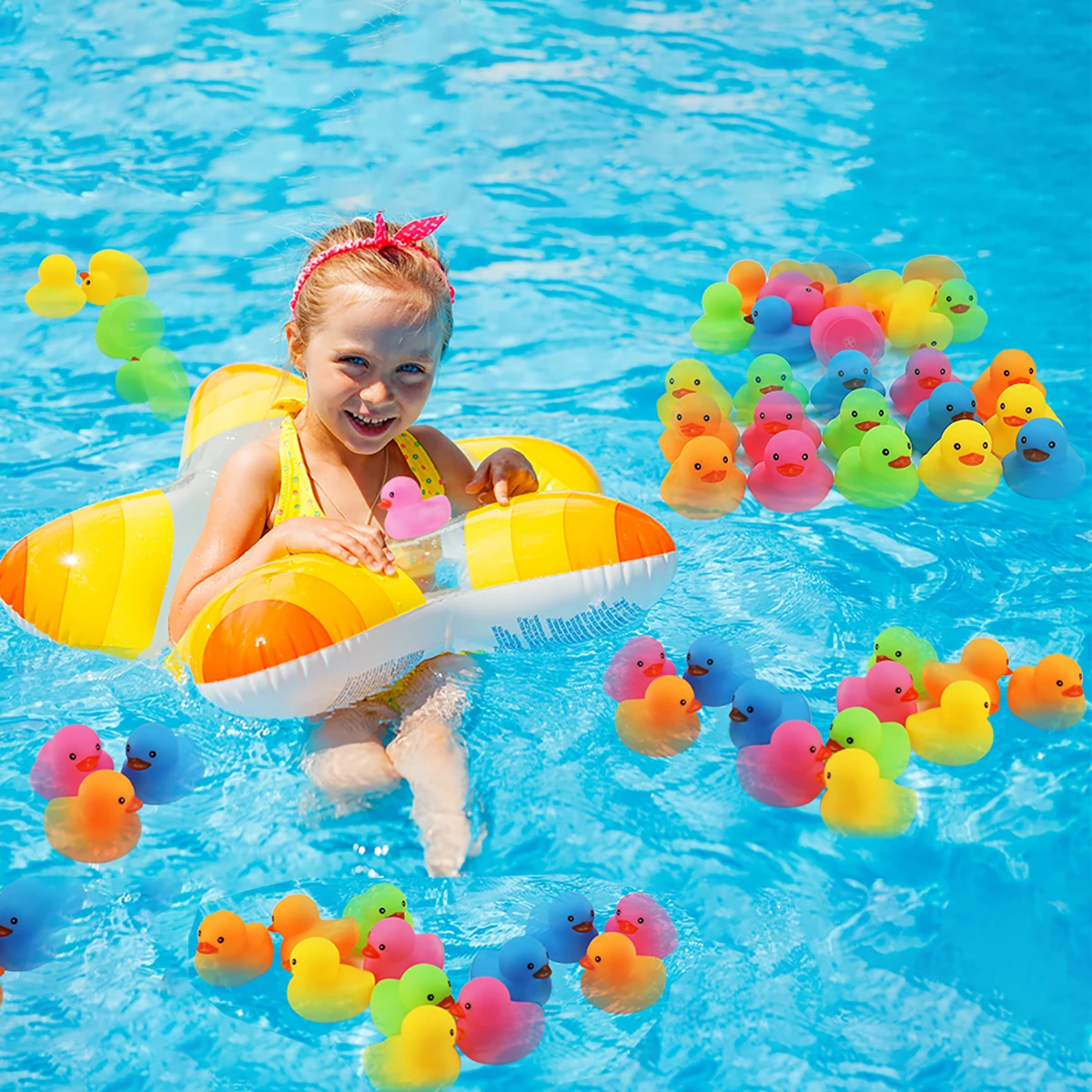 미니 고무 오리 해변 놀이 장난감, 다양한 색상의 목욕 오리 떠다니는 장난감, 샤워 생일 파티 선물, 여름 해변 수영장 파티 게임