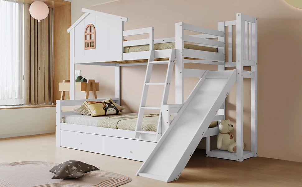 [317285923WAA] Etagenbett mit charakteristischen Fenstern und vierstufiger neigbarer Treppe, Kinder- und Mutterbett mit 90x200 & 120x200cm – Detail 10