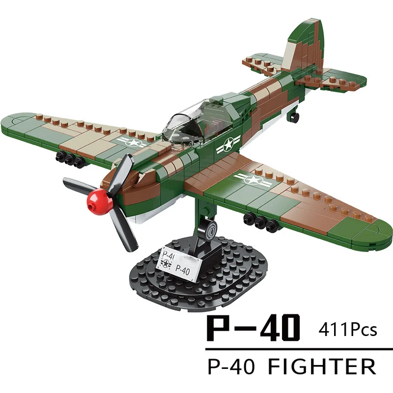 

WW2 Military Model P-40 Fighter Collection Ornament DIY Scene Accessories Building Blocks Bricks Toys Gifts