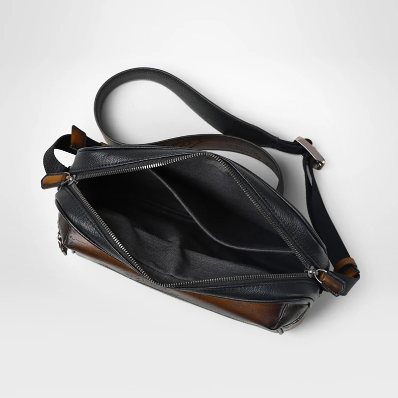 DIMY Men's Genuine Leather Messenger bags Fashion Vintage Double Zipper Men Diagonal Handbags Business Casual Shoulder Bags