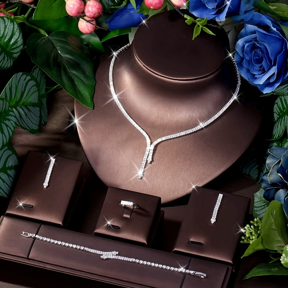 طقم مجوهرات زركون قطرة الماء ٤ قطع