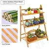 Bamboo Ladder Plant Stand 3 Tier Foldable Flower Pot Display Shelf Rack for Indoor Outdoor Home Patio Lawn Garden Balcony 4