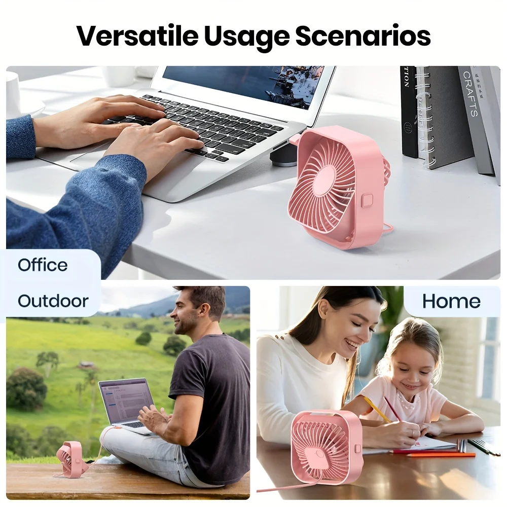 Compact USB Mini Portable Fan with 360° Adjustable Head and Quiet Multi-Speed Settings