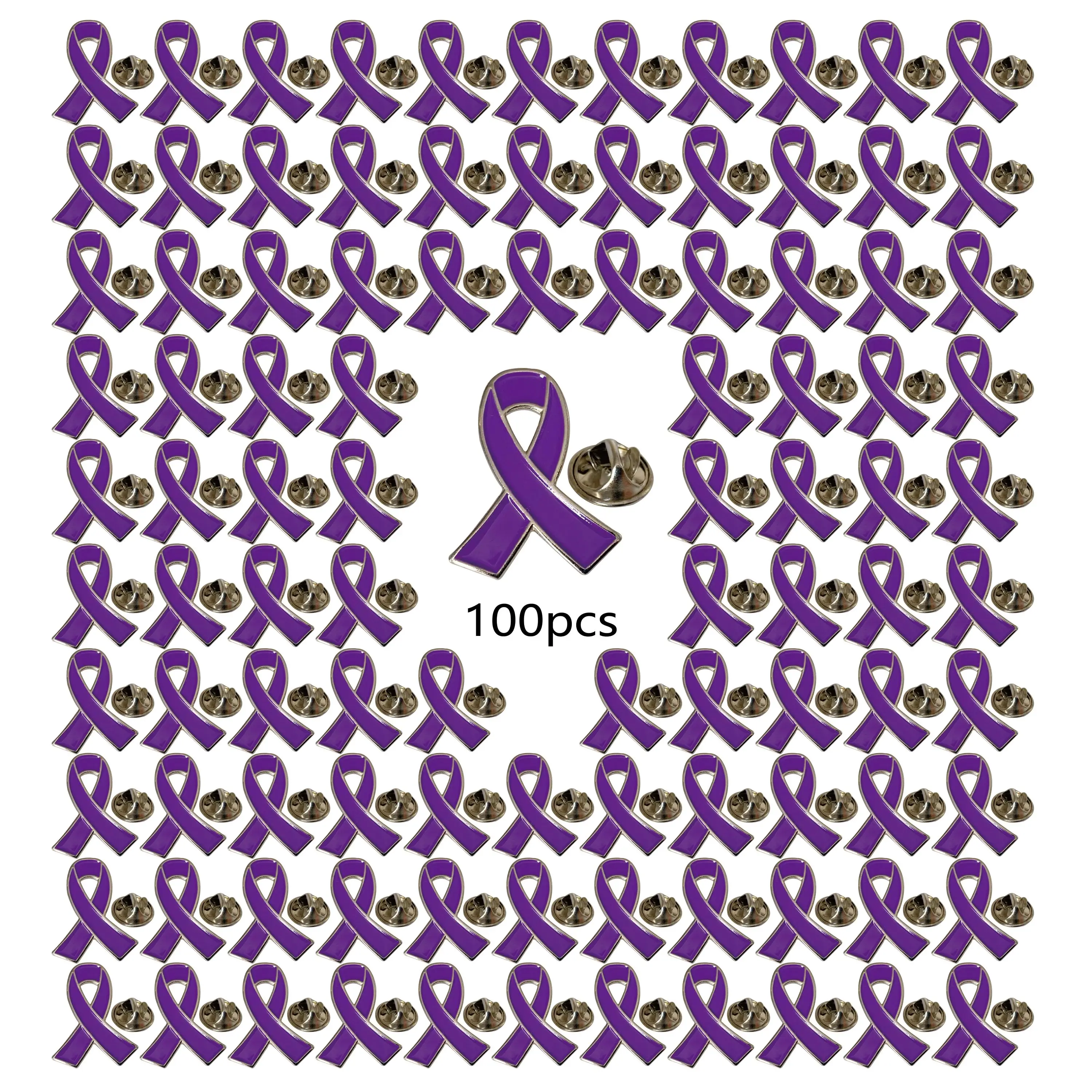 Lupus Awareness Pin Purple Ribbon Lapel Pin Domestic Violence Overdose Alzheimers Pancreatic Cancer Awareness Products For Women Man Charity Public Social Event Supplies (100 Pieces