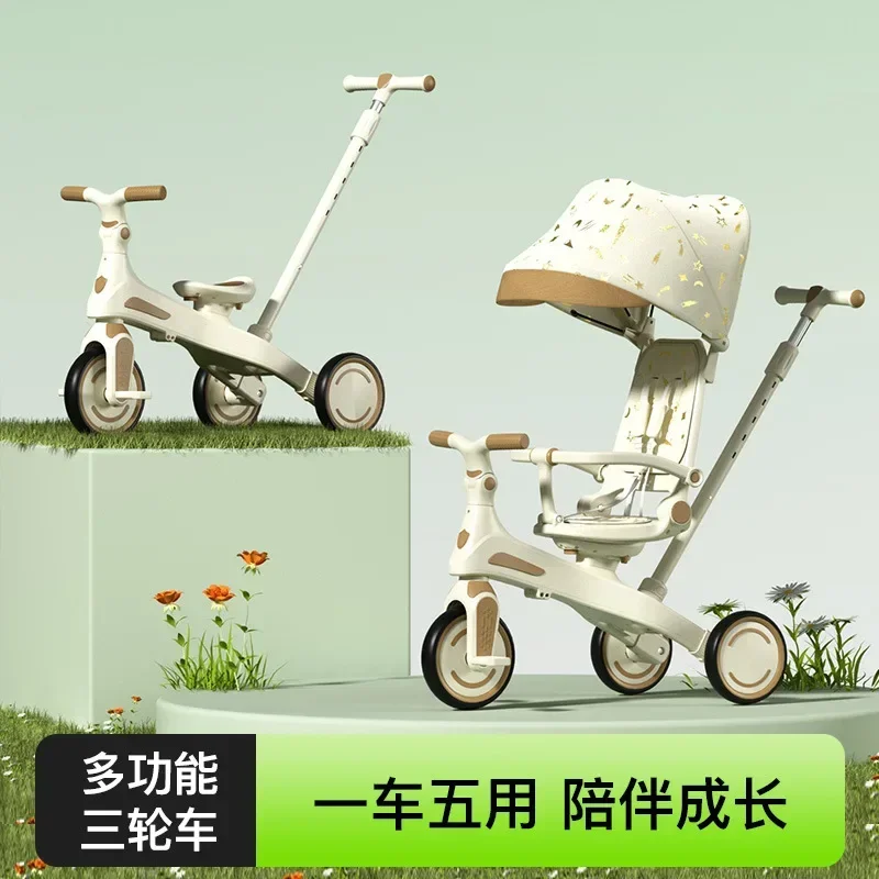 Children's Tricycle Baby Walking Artifact Lightweight Hand Cart, Baby Walking Bicycle Can Sit Ride or Push