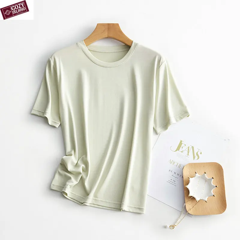 

Acetate Basic T-shirts Summer Lyocell Women Short-sleeved Ins Tops Breathable Natural Moisture Absorption Anti-shrunk Teeshirts