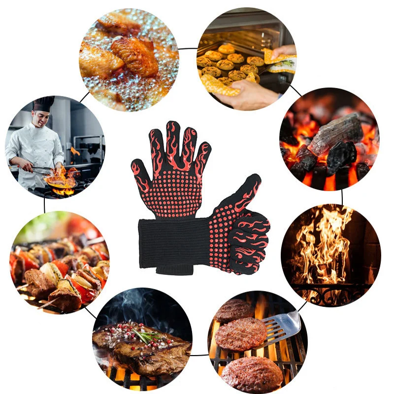Silicone oven mitts kitchen gloves silicone oven gloves one piece barbecue anti scalding high temperature resistance oven gloves 800 degrees fireproof heat insulation microwave gloves