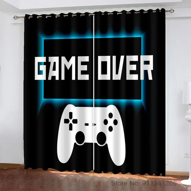 Cortinas de janela Gamepad para controle de jogo com água e fogo azul  vermelho, para meninos e meninas, jogos adultos, sala de estar, quarto,  painéis de cortina para jogos em estilo ficção