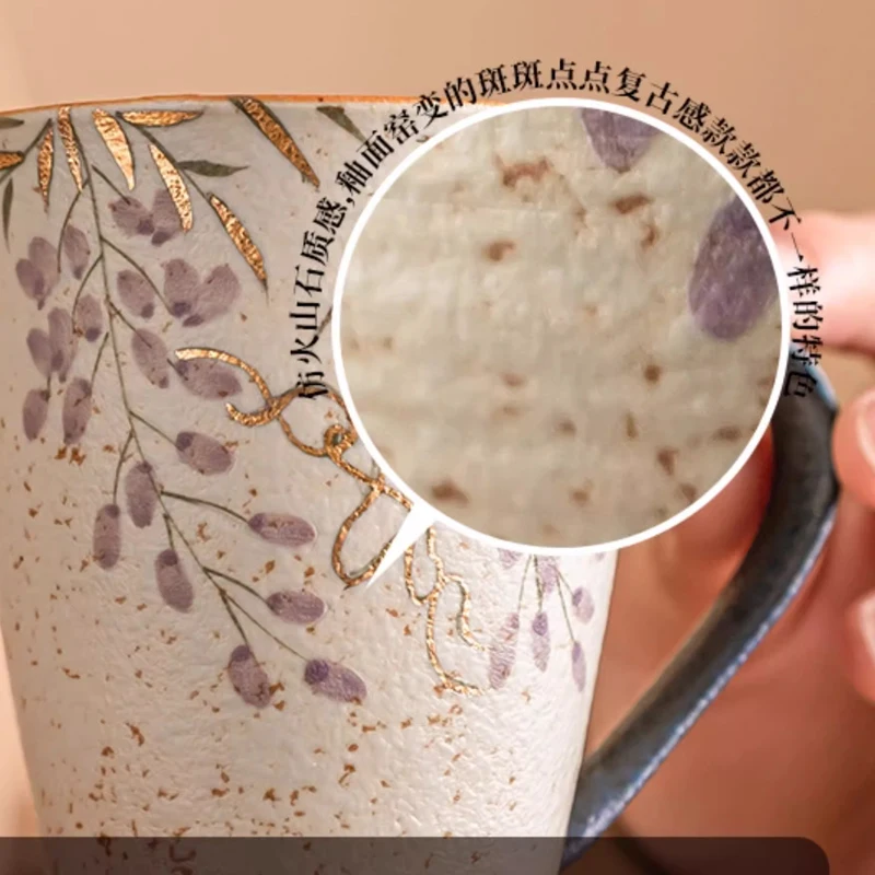 Chinese Style Ceramic Gift Cute Mug, Home Personal Office Creative Hand Drawn Flower Patterns, Milk Water Coffee Cup, 169ml, 1Pc