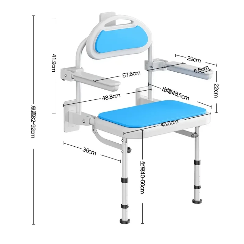 Elderly Bath Chairs, Both Legs Folding Chair for Disabled, Wall Mounted Accessible Bathroom Chairs , Senior Safety Shower Seat 6