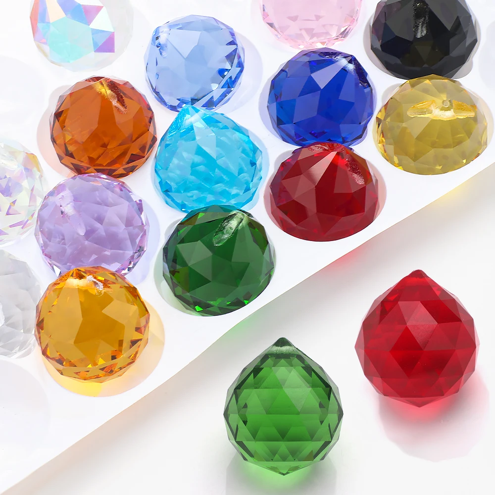 1pcs 20mm/30mm 샹들리에 크리스탈 면처리된 볼 프리즘 다채로운 선캐쳐 풍수 볼 유리 램프 부품 웨딩 홈 장식