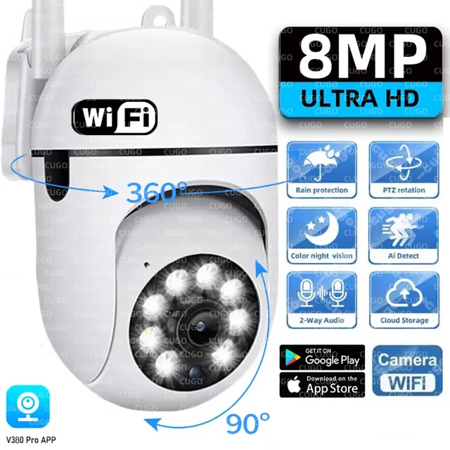 Caméra Wifi 8MP, caméra de surveillance IP sans fil, moniteur vidéo, vision nocturne, suivi des personnes, audio bidirectionnel, moniteur pour bébé intelligent pour la maison 1