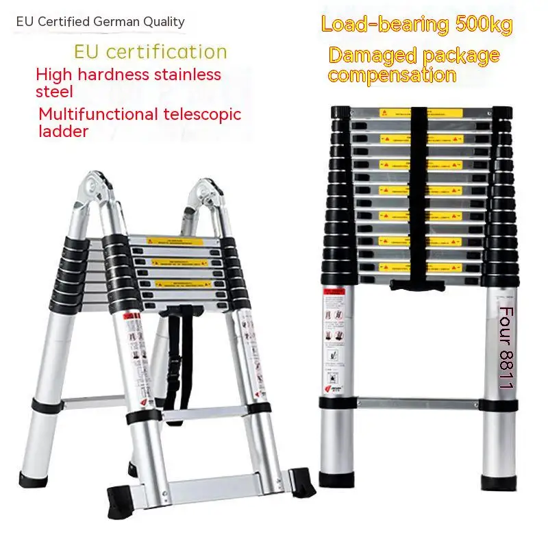 

New Foldable 5M Ladders Stable telescopic aluminum ladder Multi Purpose Industrial Herringbone Straight Ladder step HWC