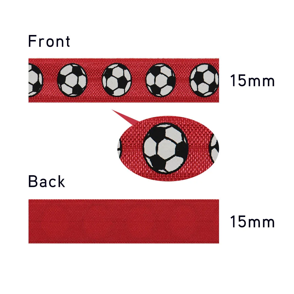 5/8" 15mm Soccer Football Sports Printed Fold Over Elastic Band FOE Ribbon For Sports Headband DIY Sewing Accessories