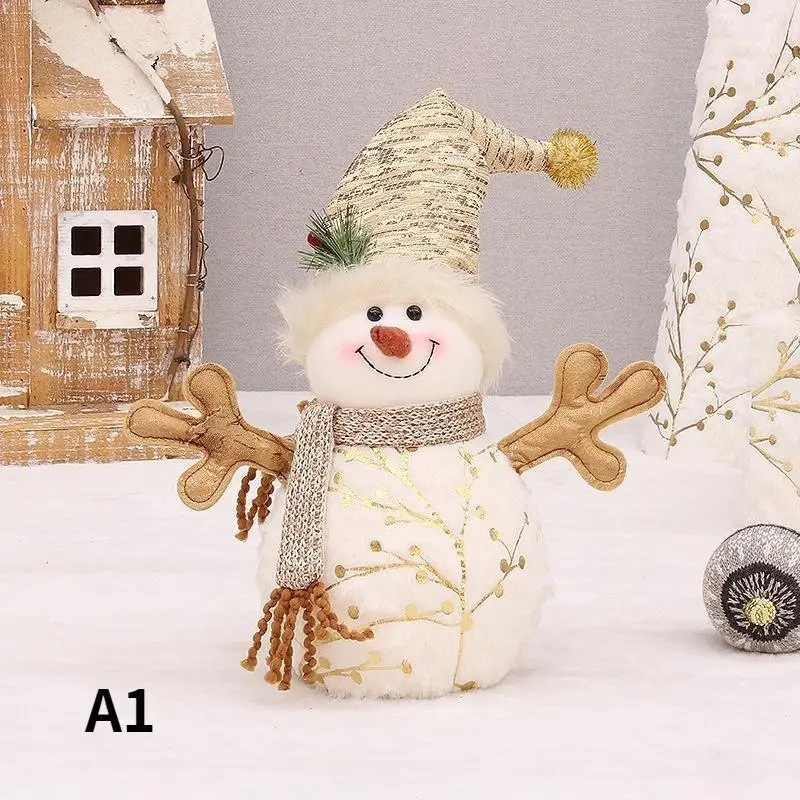 Christmas Snowman Figurine Plush Snowman Doll Christmas Decoration Ornament Fabric Snowman With Hat Christmas Gift Figurine