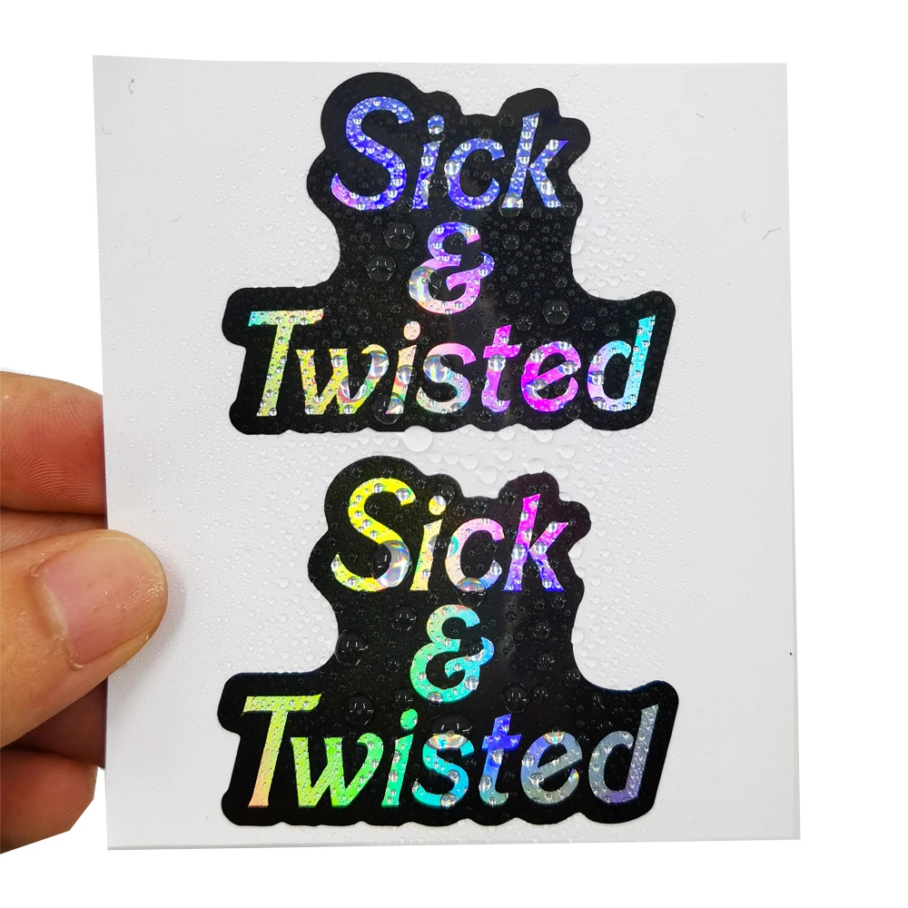 맞춤형 디자인 모양 방수 레이저 포일 라벨, 광택 실버 홀로그램 샤이니 레인보우 효과 스티커, 1000 개, 35x35mm