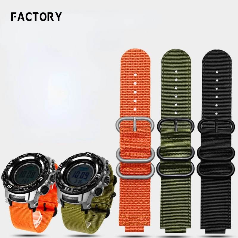 Cinturino Per Orologio In Nylon Arancione Verde Militare Per Casio Protrek Prw-2500T/3500/5000/5100/2000 Bracciale Nero Blu Kaki Di Alta Qualità