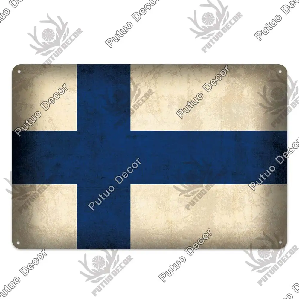 Finland Country Flag Finnish Vintage Look Wall Decor Novelty Aluminum Metal Sign 