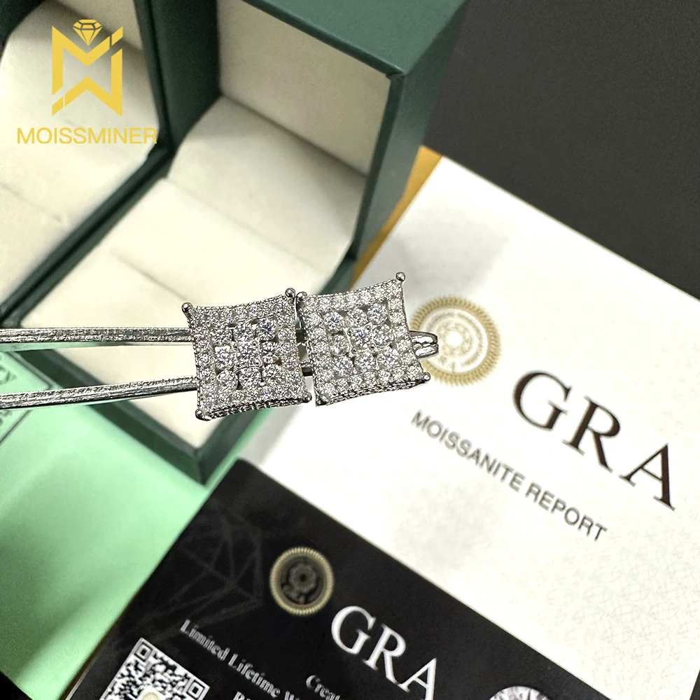 MM Square Moissanite Earrings For Women S925 Silver Diamond Men Earrings With GRA Ear Jewelry Pass Tester Free Shipping five square moissanite earrings for women real diamond s925 silver ear studs men high end jewelry pass tester free shipping