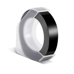 Colorful 3D Embossing Label Tape - 9mm Plastic Roll - 9mm (White on Black)