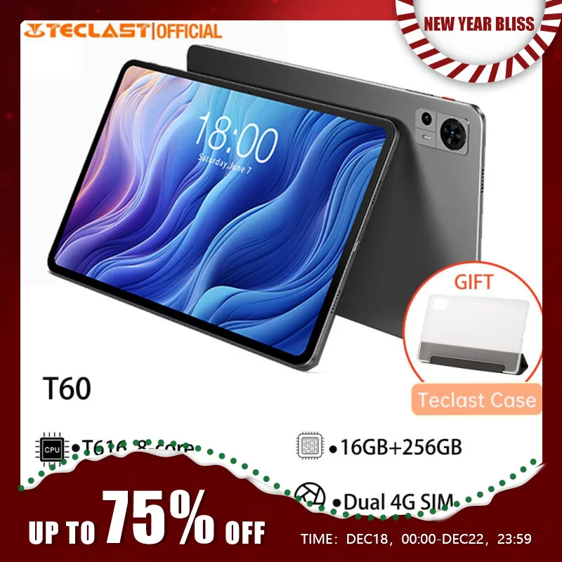 Teclast T60 2023 12 «2K tableta Android 13 2000×1200 16GB RAM 256GB ROM UNISOC T616 Octa Core 4G red Tipo-C 18W carga rápida