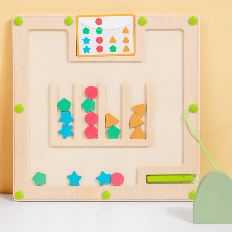 Wooden Shape Pairing Maze, Montessori Early Education Toys, Magnetic Shaped Walking Matching Game, Cognitive Colors And Shapes 4
