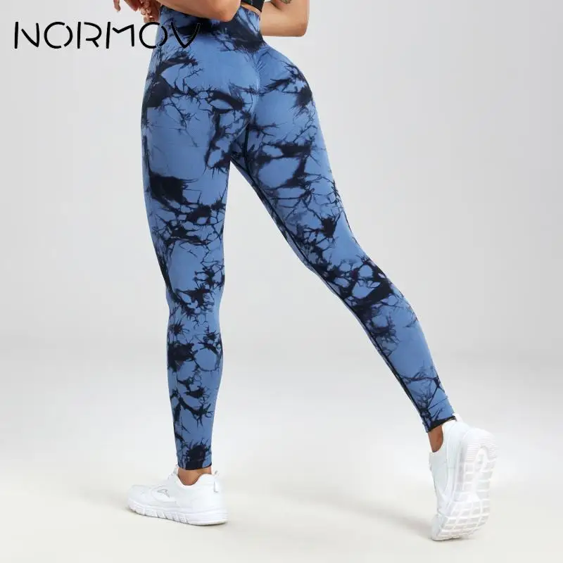 

NORMOV Tie-Dye Yoga Pants High Waist Yoga Leggings Women Peach Buttocks Sport Running Leggings Raises Butt Pants for Gym Fitness