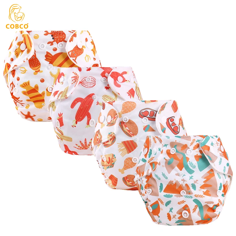 

COBCO 2023 4pcs/set Washable Eco-friendly Baby Cloth Diapers Ecological Adjustable Nappy Reusable Diaper Fit 0-2year 3-15kg