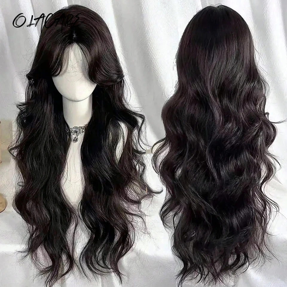 Parrucche Sintetiche da 30 Pollici, Capelli Lunghi Ondulati Ricci LM con Frangia, Parrucche con Fascia per Cosplay, Parrucca Nera Lolita per Uso Quotidiano Femminile