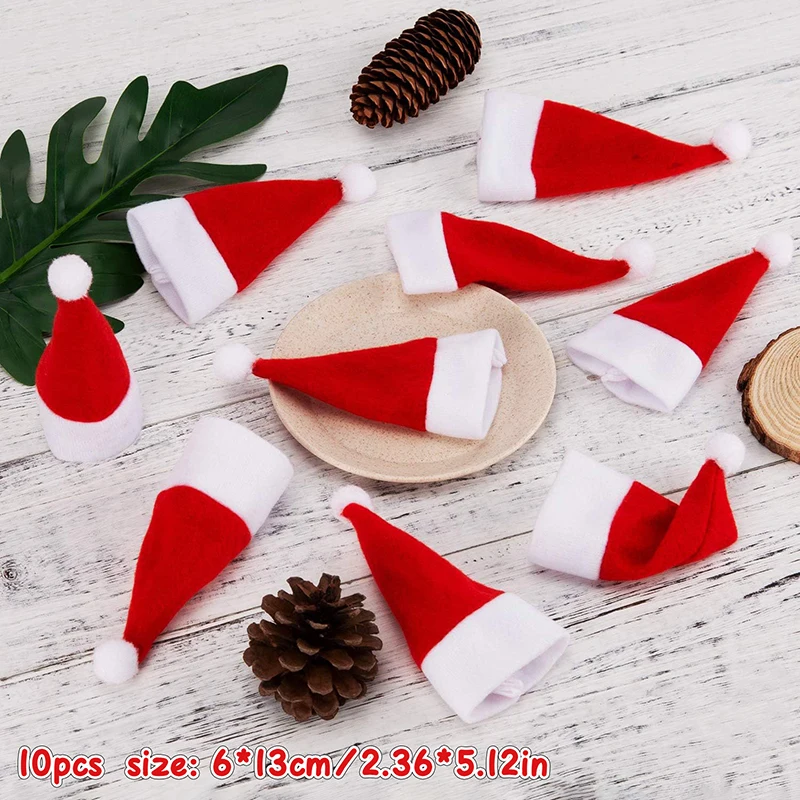 thumbnail image 1 of 10 piezas de sombreros de Navidad, mini sombrero de Papá Noel, tapas de piruleta, cubiertas de botellas de vino para la decoración de la cena de Navidad, suministros para fiestas de Año Nuevo, 1 of 5