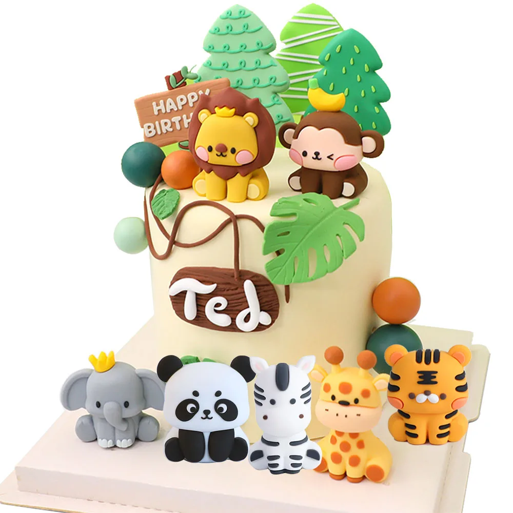 Jungle Safari Animal Cake Toppers Picks Jungle Animals Cake Decors For Jungle Safari Animal Party Baby Shower Festa Di Compleanno