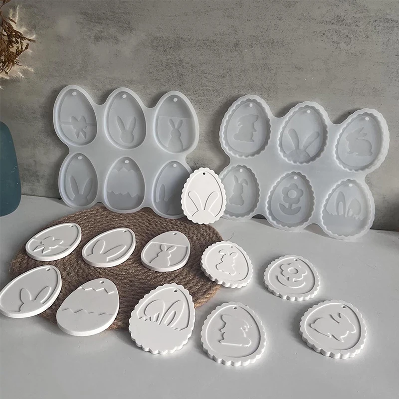 Easter Bunny Pendant Silicone Mold DIY Epoxy Resin Plaster Concrete Drip Glue Mold Easter Decoration Egg Bunny Making Mold silicone mold