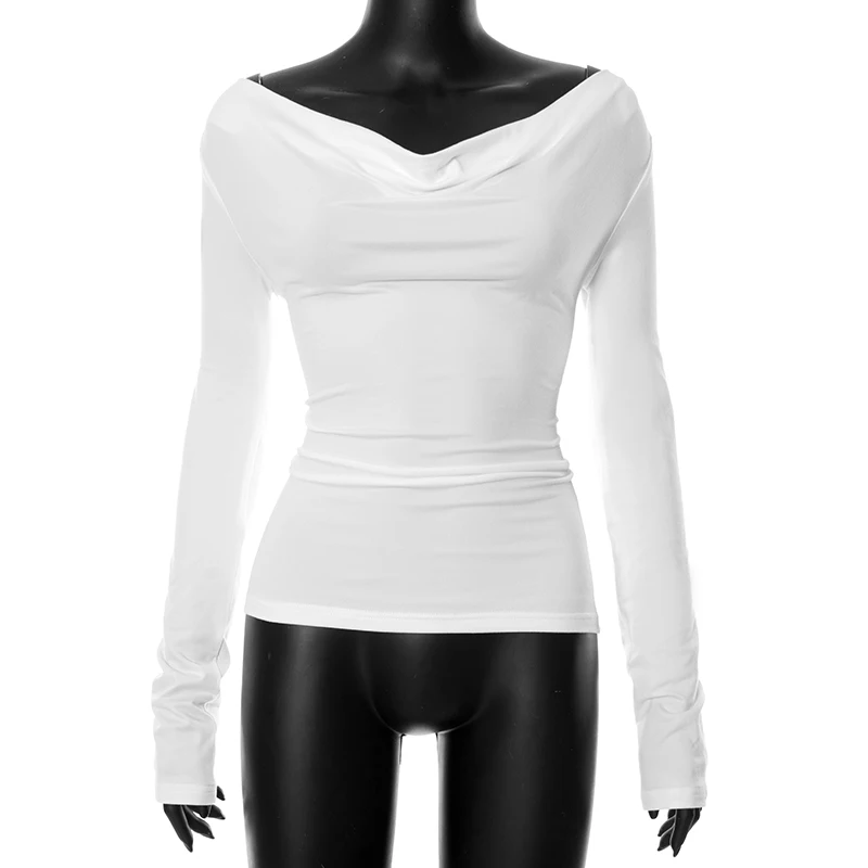 Irregular Swing Collar Ruched Off Shoulder Crop Vest Long Sleeve Backless Strappy Women Casual Tops Streetwear In Autum